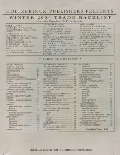 Image for Holtzbrinck Publishers Presents: Winter 2004 Trade Backlist