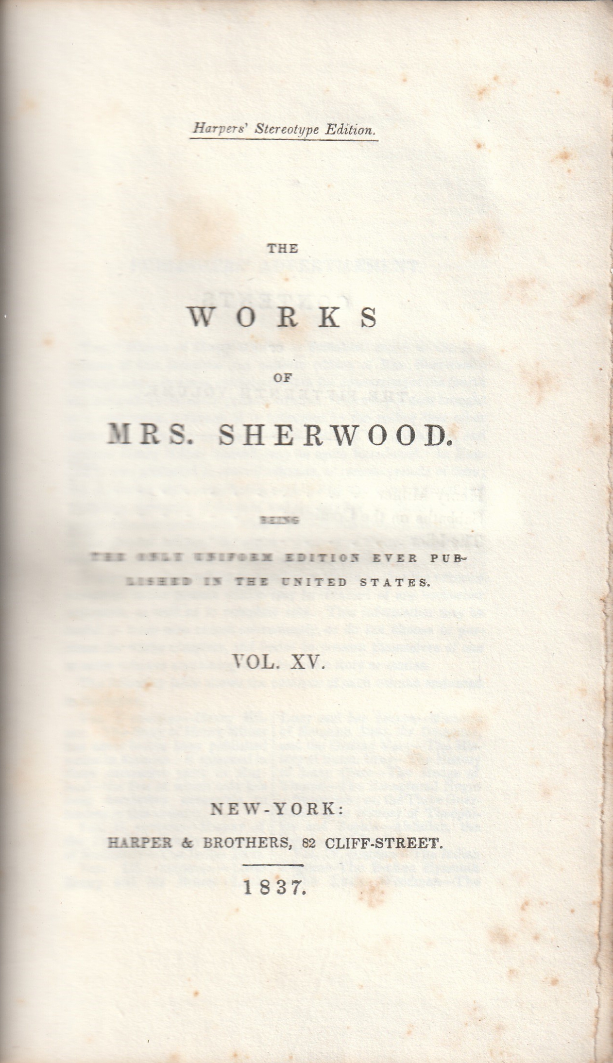 The Works of Mrs. Sherwood:, Being the Only Uniform Edition Ever Published in the United States -Vol. XV