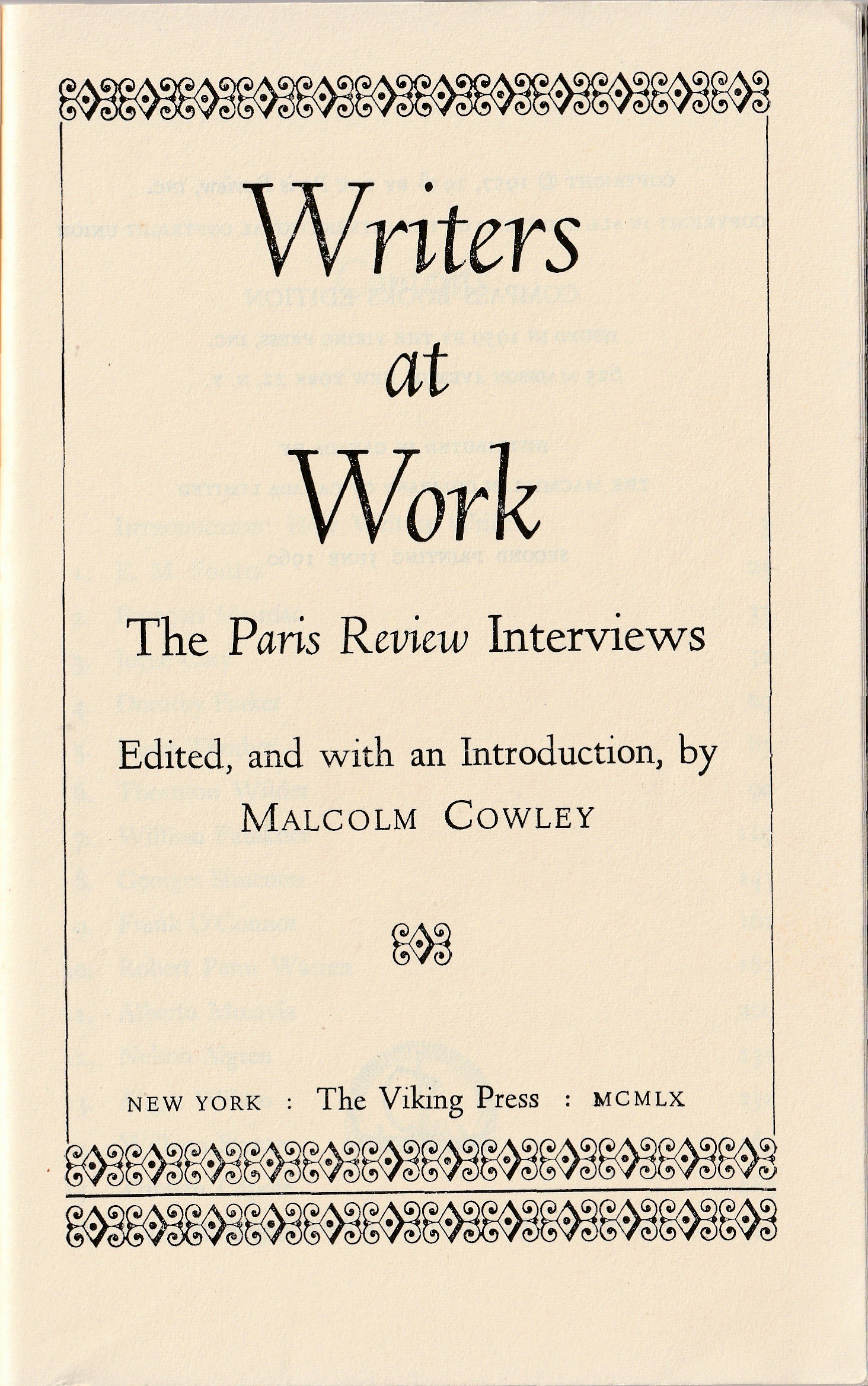 Writers at Work: The Paris Review Interviews