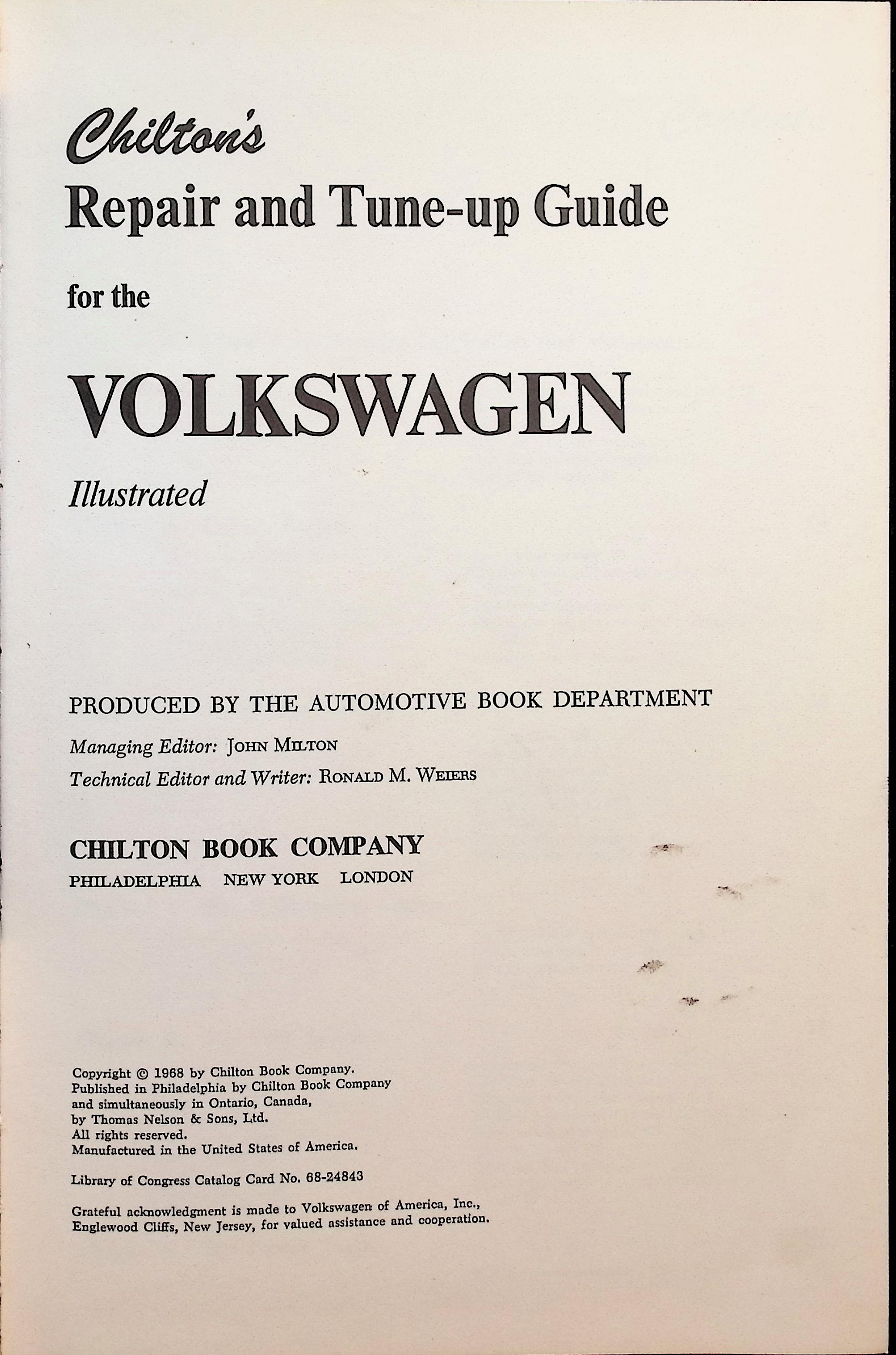 Chiltons Repair & Tune Up Guide For The Volkswagen