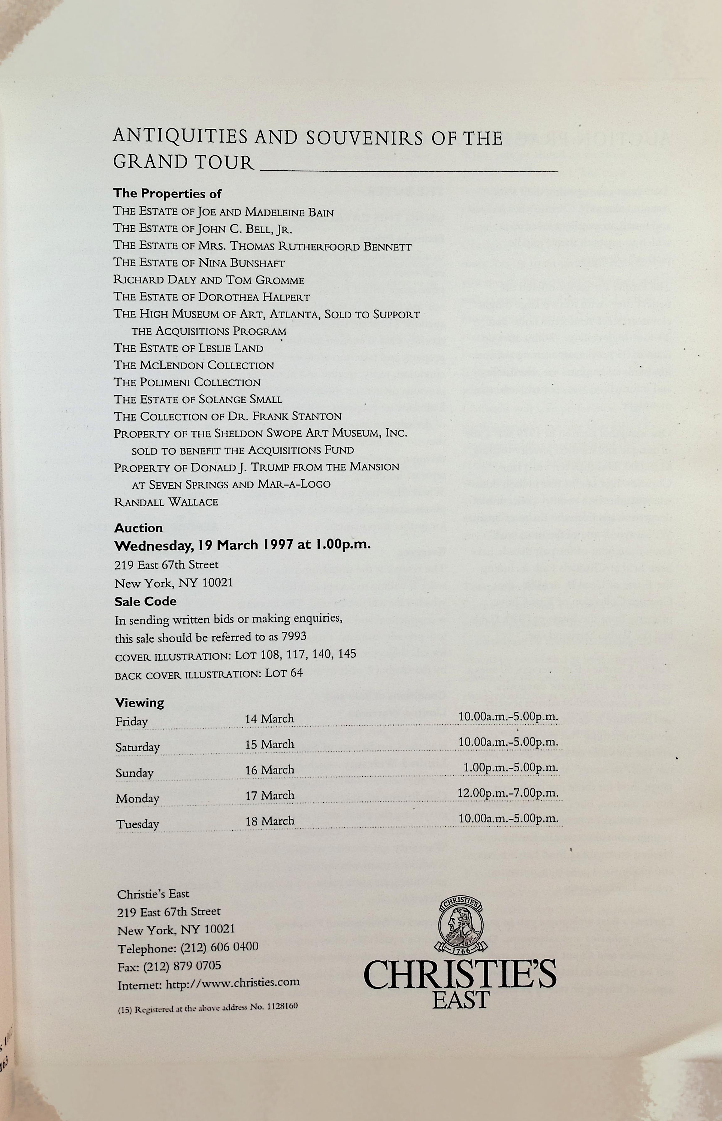 Antiquities and Souvenirs of the Grand Tour: 19 March 1997