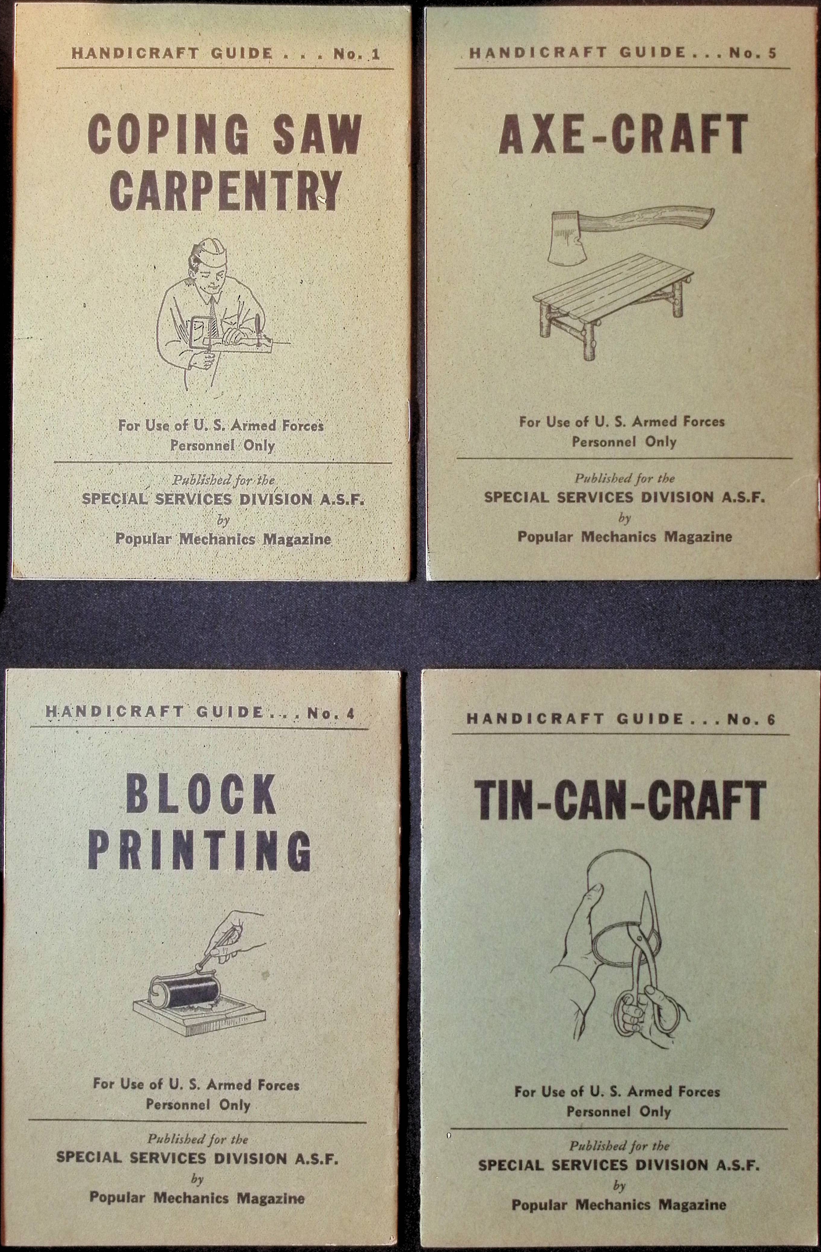 Set of 4. Handicraft Guide For Use of U.S. Armed Forced Personnel Only. Nos. 1,4,5,6
