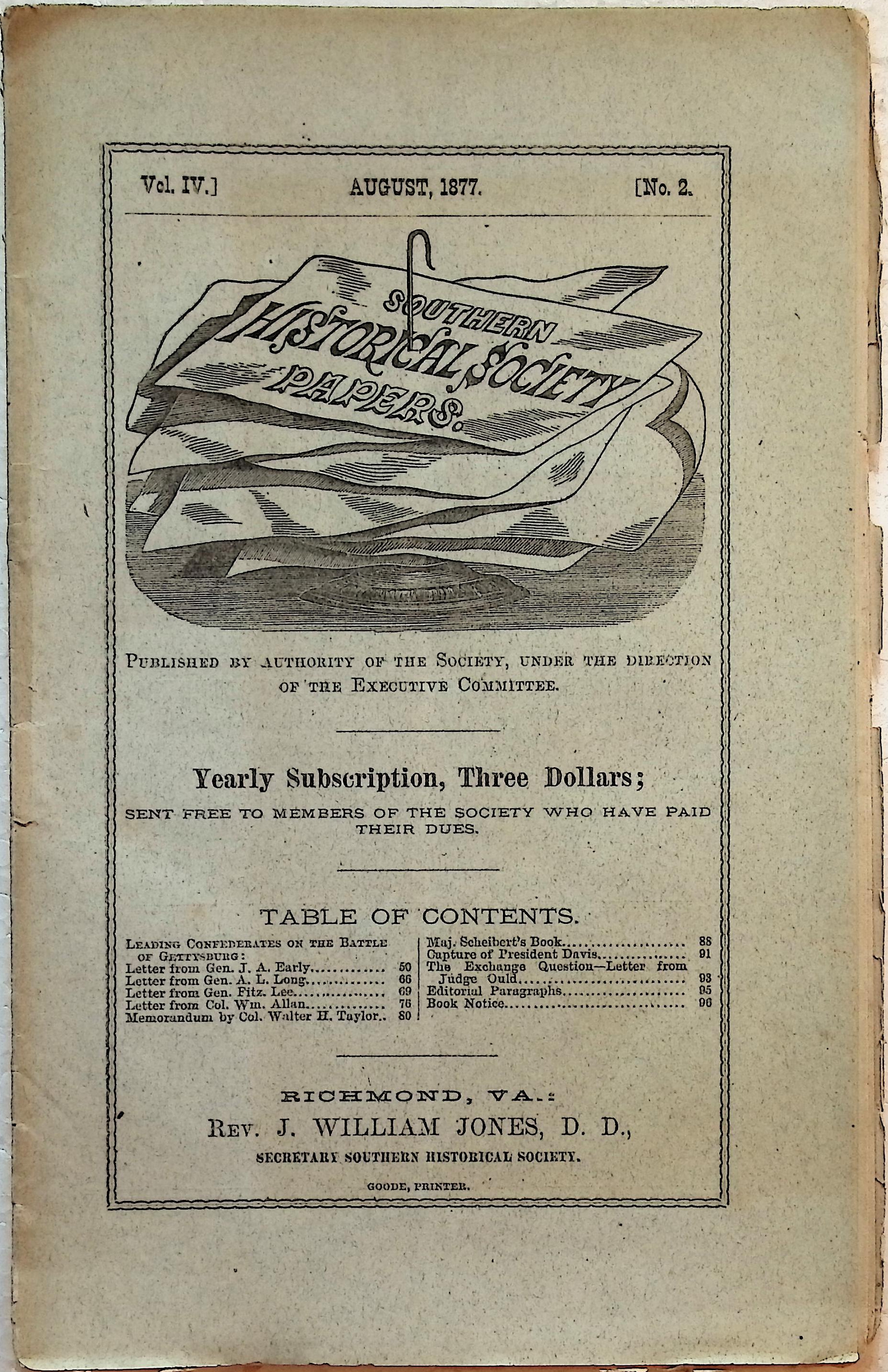 Southern Historical Society Papers, Vol. 4, No. 2, August 1877