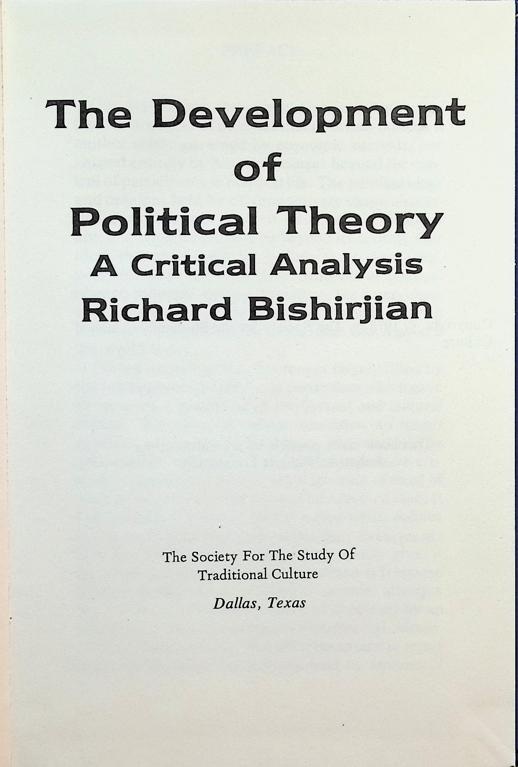 The Development of Political Theory: A Critical Analysis